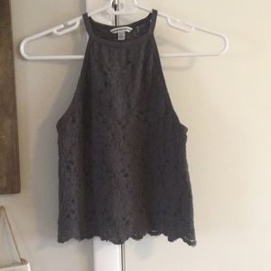 High neck crop top with lace detailing